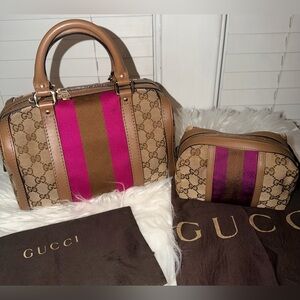 Gucci Vintage Small Boston and Gucci Cosmetic Bag Bundle